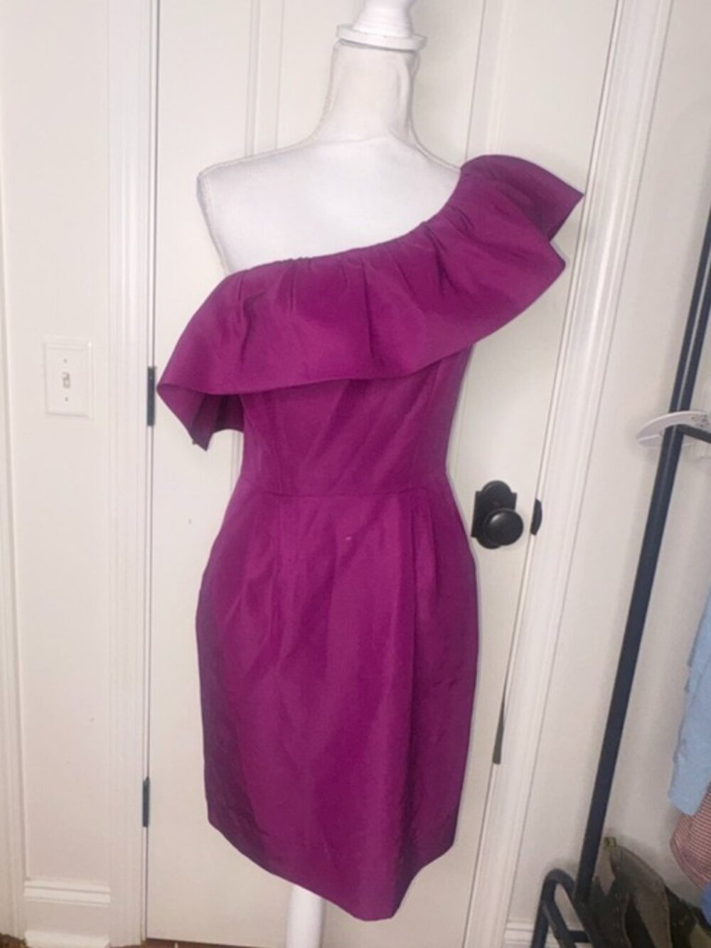 Women's Rebecca Taylor Fuchsia Purple Pink One Shoulder Ruffle Cocktail Dress 6
